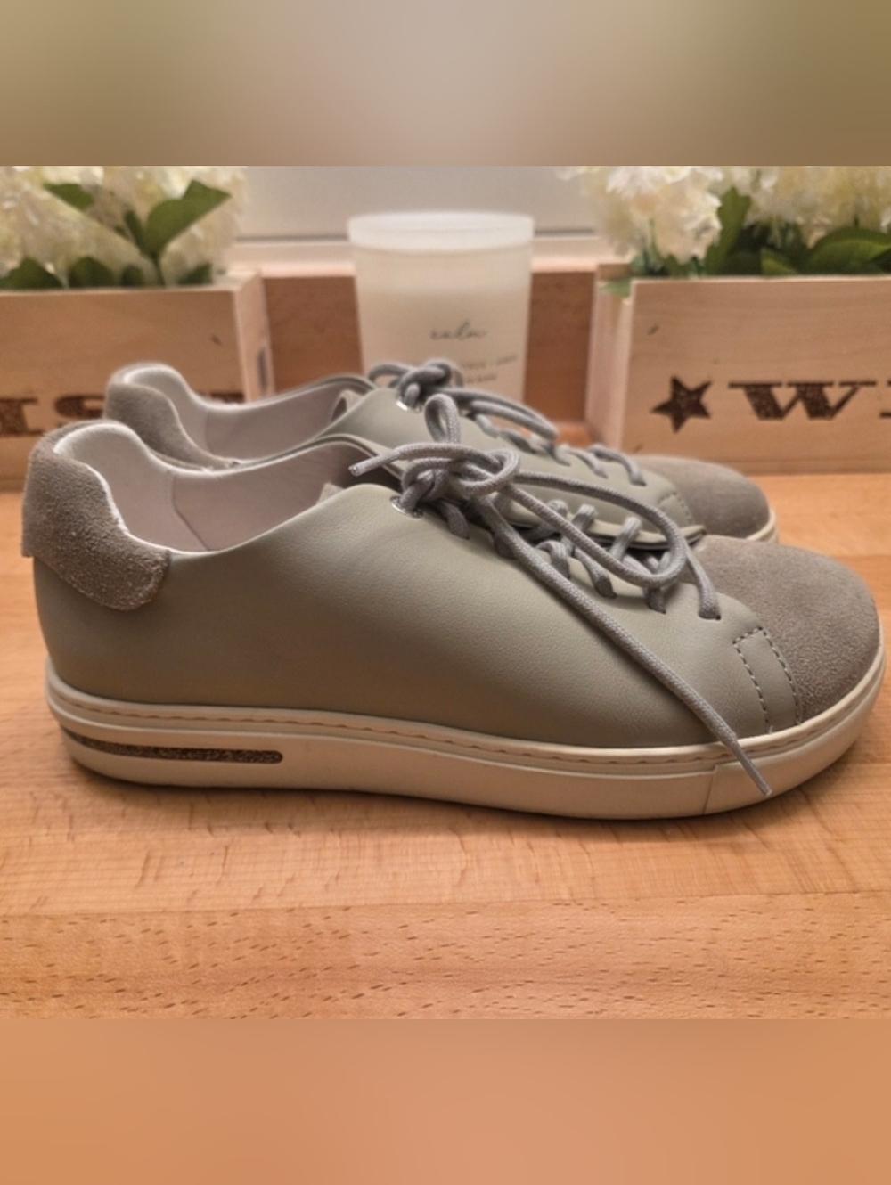 Birkenstock Bend Low Mixed Leather Lace-up Sneakers Taupe Womens Size 39